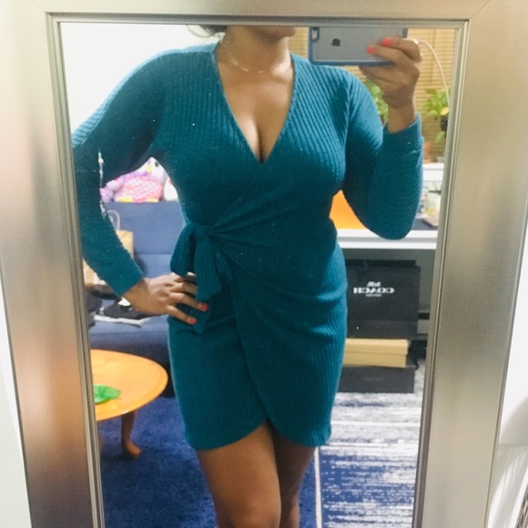 Lush Dresses & Skirts - Wrap Front sweater dress with tie belt